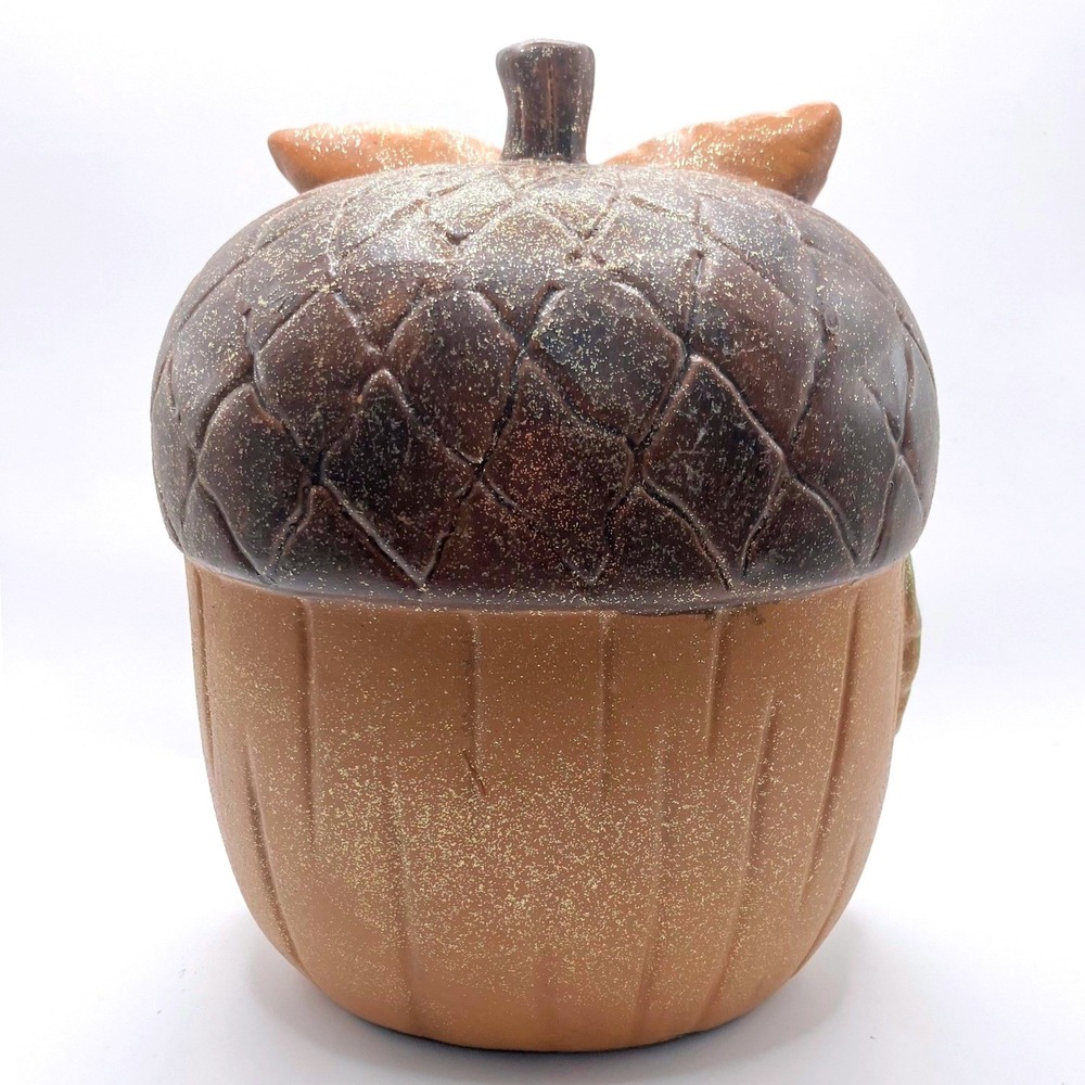 Pier 1 Owl Acorn Figurine 7.5in Brown Tan Glitter Fall Woodland Decor - Picture 3 of 7